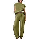 TANGNADE Women 2 Piece Outfits Sweatsuit Set Cropped Sweatshirt Twist Front Wide Leg Sweatpant Lounge Set Tracksuit