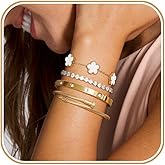Vpanda Gold Tone Clover Bracelets Set Love Bangles Bracelets for Women Non Tarnish, Stacking Bracelets Trendy Jewelry Gift for Women
