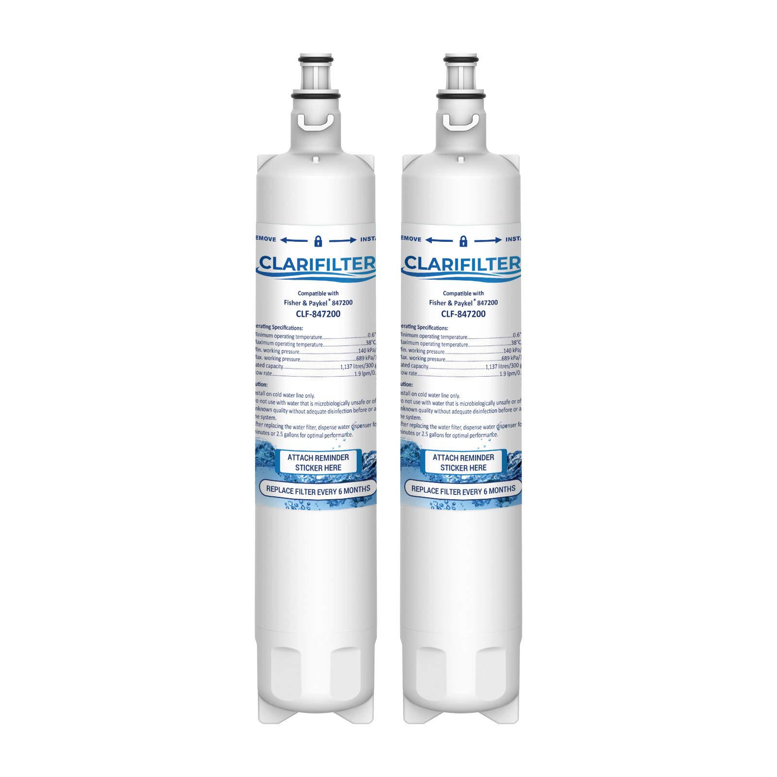 Clarifilter 847200 Fridge Freezer Water Filter compatible with Fisher & Paykel 847200; RF605QDUVX1; RS9120W Activesmart Integrated; RS90A, RS36, RF522ADUX5; RF610, RF605Q, RS9120, RF522 (2)