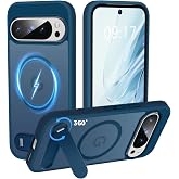 Reukdnv All-in-One for Google Pixel 9/9Pro Case with [360&deg; Built-in Kickstand] &amp; Magnetic [Compatible with Mag-Safe] Slim Translucent Cover Military-Grade Shockproof Protection (6.3",Navy Blue)