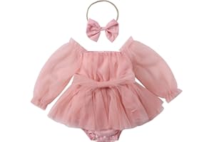 ODASDO Newborn Baby Girl Romper Dress Flower Embroidery Tutu Princess Long Sleeve One-Piece Bodysuit Cake Smash Outfit
