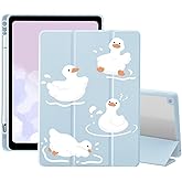 Kawaii Duck Case for iPad (A16) 11th Generation 2025 11 Inch/iPad 10th Generation 2022 10.9 Inch with Pencil Holder Trifold Stand Blue Leather Girly Cover Clear Back Shell Auto Wake/Sleep