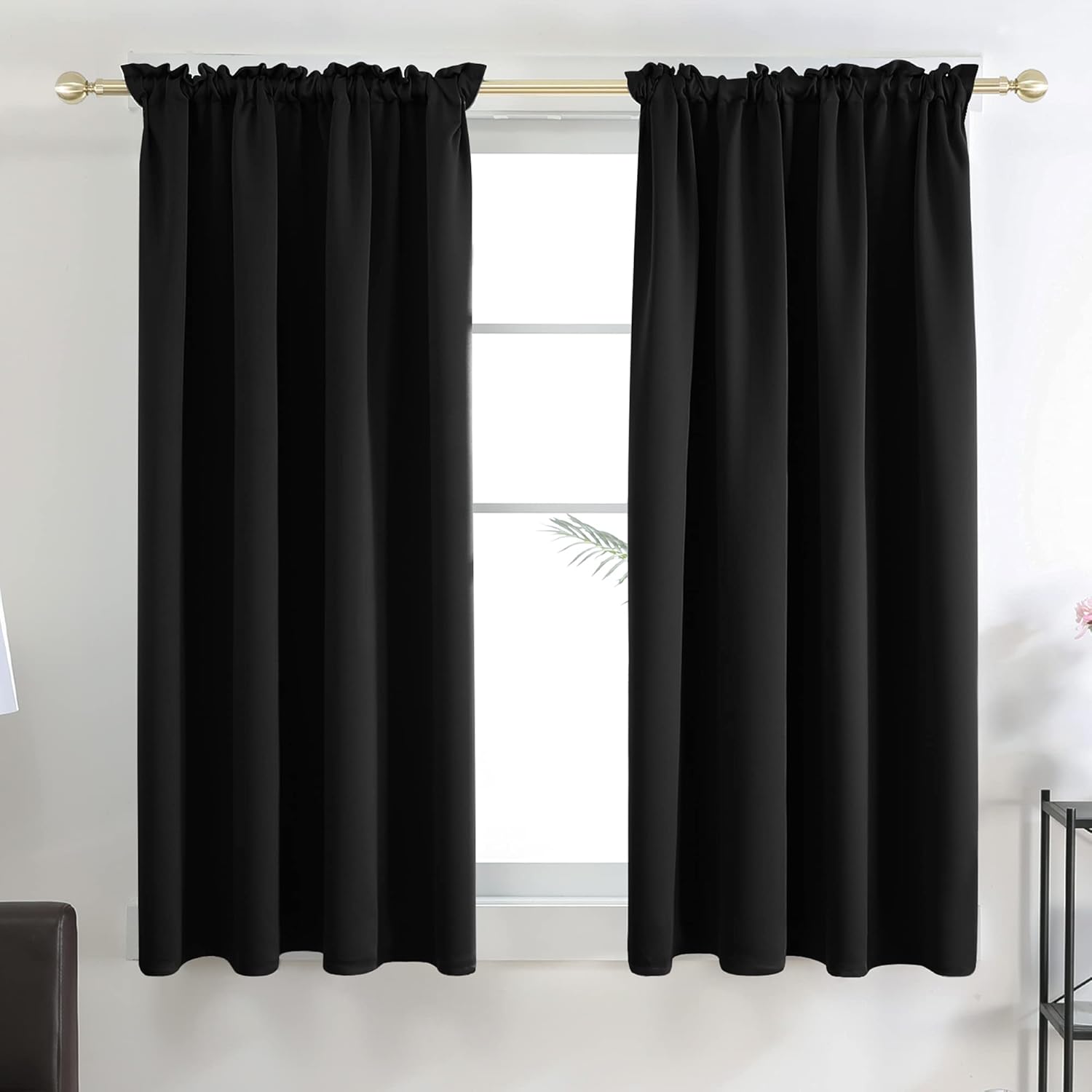 Window Treatments - Deconovo Black Blackout Curtains for Bedroom, Rod Pocket Solid Thermal Insulated Window Curtains for Living Room - 2 Panels Set, 42W x 63L Inch, Black