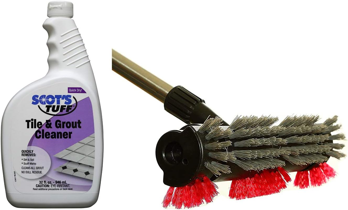 The Diamond Tile & Grout Cleaning Kit ~ Brush & 32 oz Grout Cleaner for Shower, Bathroom, Kitchen, Removes Stains Dirt & Debris