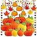 Supla 23 Pack Fall Decorations Hanging Honeycomb Paper Tissue Pumpkins Hanging Pumpkin Paper Lanterns Fall Hanging Swirl Maple Leaf Paper Garland for Thanksgiving Halloween Shower Birthday Party Decor