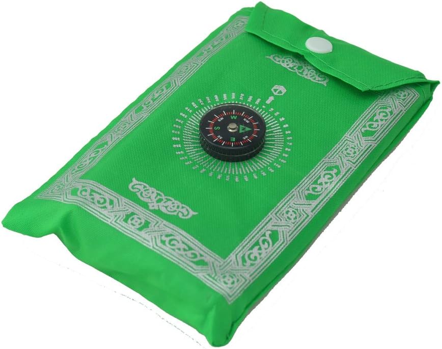 EIOO® New Portable Islamic Prayer Mat / Rug with Compass Qibla Finder + Booklet(thin Prayer Mat)Ramadan Gift (Green)