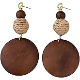 Vintage Brown Wooden Earrings For Women Retro African Bohemian Round Circle Dangle Drop Earrings Long Geometric Lightweight Jewelry