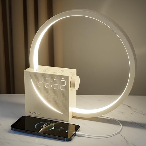blonbar Bedside Lamp - Wake-Up Light,2 Alarm Clocks, 3 Level Brightness & 10W USB Charging Port,10 Natural Sounds Sleeping aid,Touch Lamps Night Light LED for Bedroom,Living Room,Study Room.