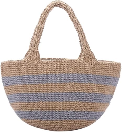 Amazon Co Jp ストローバッグ 手作りリネン不織布バッグコットンやリネンストライプ全試合ハンドバッグ女性のバッグ 外出や買い物に使える Color Gray Size One Size ホーム キッチン