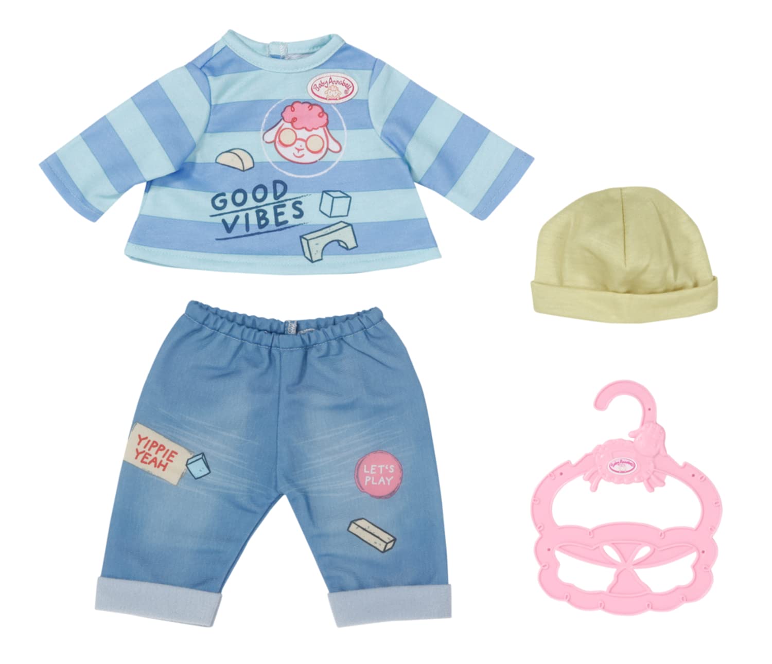 Baby Annabell Little Shirt & Trousers 36cm - Two-Piece Outfit To Fit Little 36cm Dolls - Suitable for children aged 1+ years - Includes Top, Trousers, Hat and clothes hanger - 706558