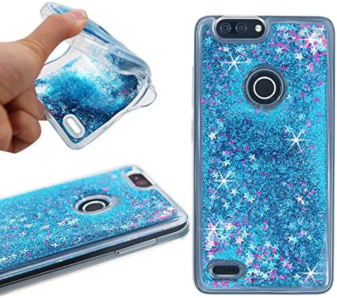 ZTE Blade Z Max Case,AIKIN ZTE Blade Zmax Pro 2 / Sequoia Z982 Case, Bling Flowing Liquid and Sparkle Hard Quicksand Waterfall soft PC Cover Case for ZTE Z982 (Blue)