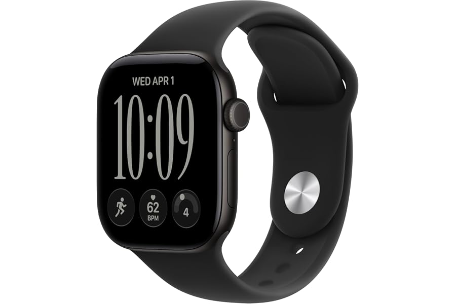 Apple Watch Series 12 GPS 42mm Smartwatch | Black Aluminum Case, Black Sport Band - S/M. Health + Fitness + Sleep Tracking, Heart Rate, Safety