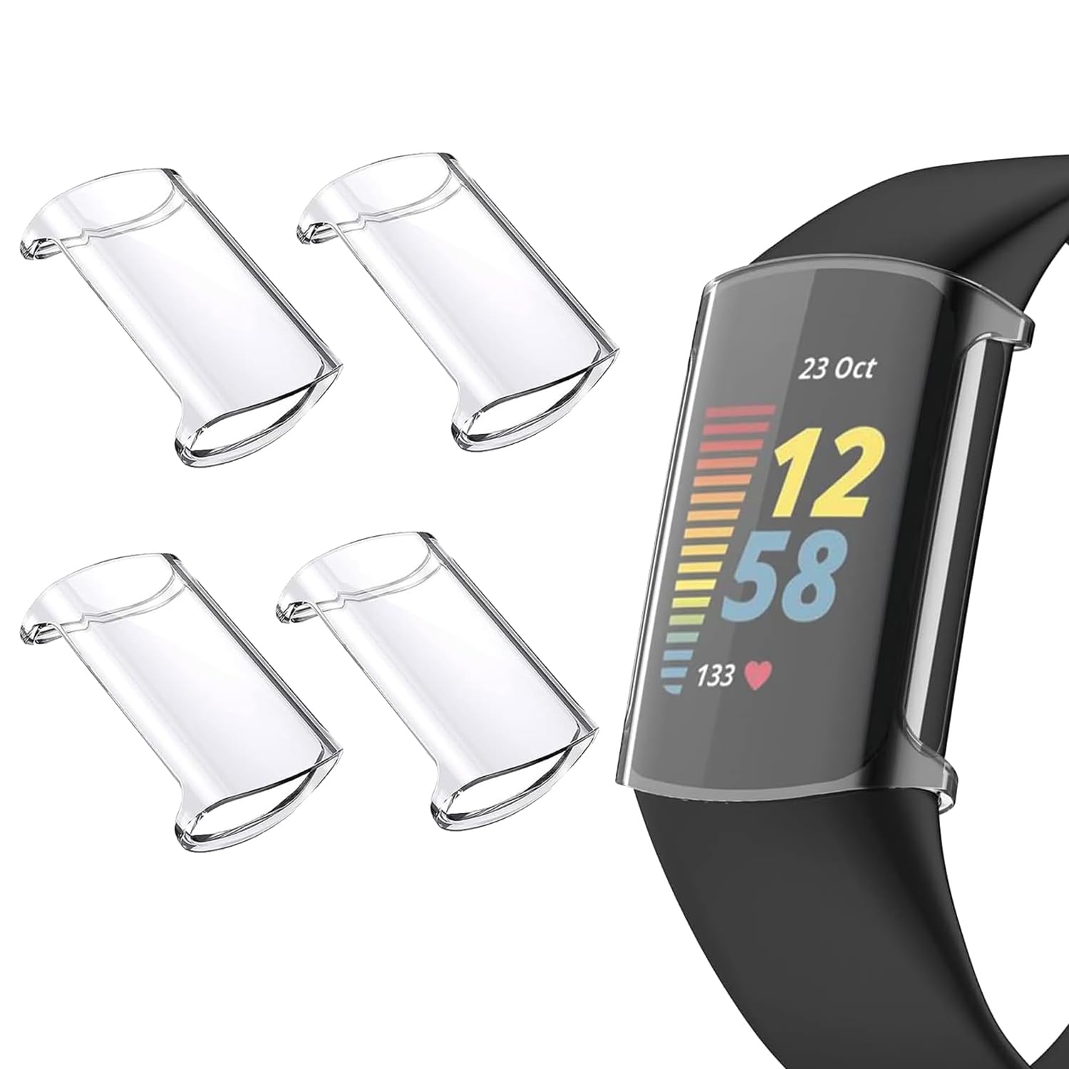 LIANCGJUE 4 Pack TPU Case for Fitbit Charge 6 Screen Protector, Full Around Protective Soft Bumper Cover Compatible with Fitbit Charge 5/6 Smartwatch (Clear/Clear/Clear/Clear)