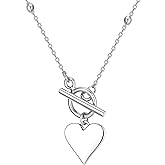 Puffed Heart Pendant Necklace in 18k Gold Vermeil 18 Inch | Satellite Chain Dotted Necklace with Heart Charm and Toggle T Bar Gift for Her