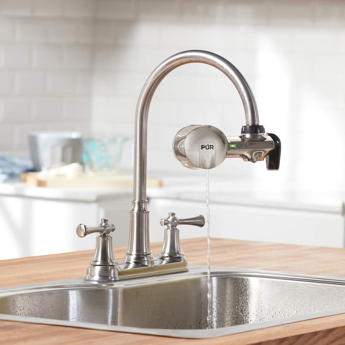 PUR PFM450S Faucet Water Filtration System, Horizontal, Stainless Steel - - 