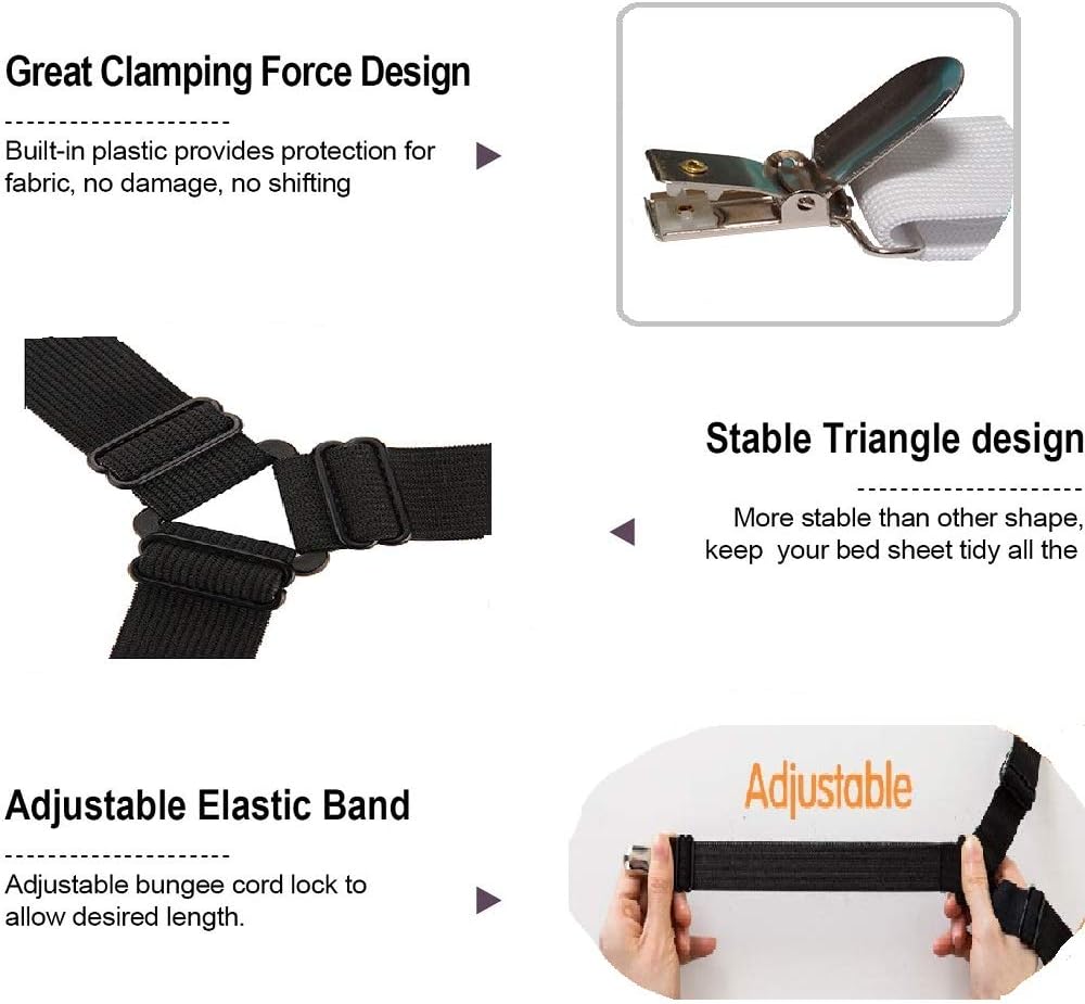 Nappo 4 Pcs Bed Sheet Holder Straps Adjustable Mattress Fasteners Clips Black: Home & Kitchen