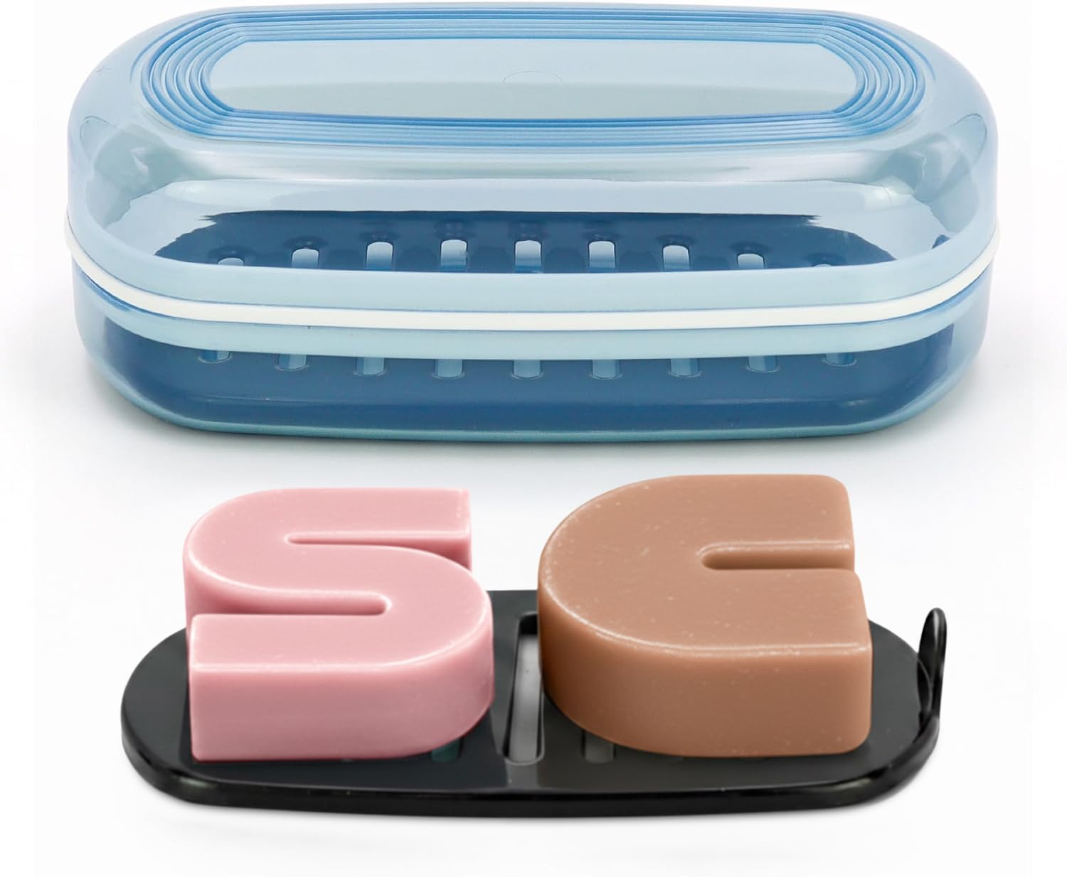 OZNER Clear Travel Soap Case Compatible with Kitsch - Leak-Proof Multi-Use Soap Holder with Draining Layer for Shampoo Bars, Conditioner Bars & Soap​​​​ (Blue,1 Pack)