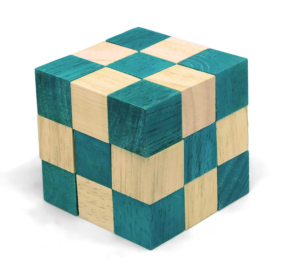 Logica Puzzles Art. Green Snake Cube - 3D Wooden Brain Teaser - Difficulty 4/6 Extreme - Leonardo da Vinci Collection