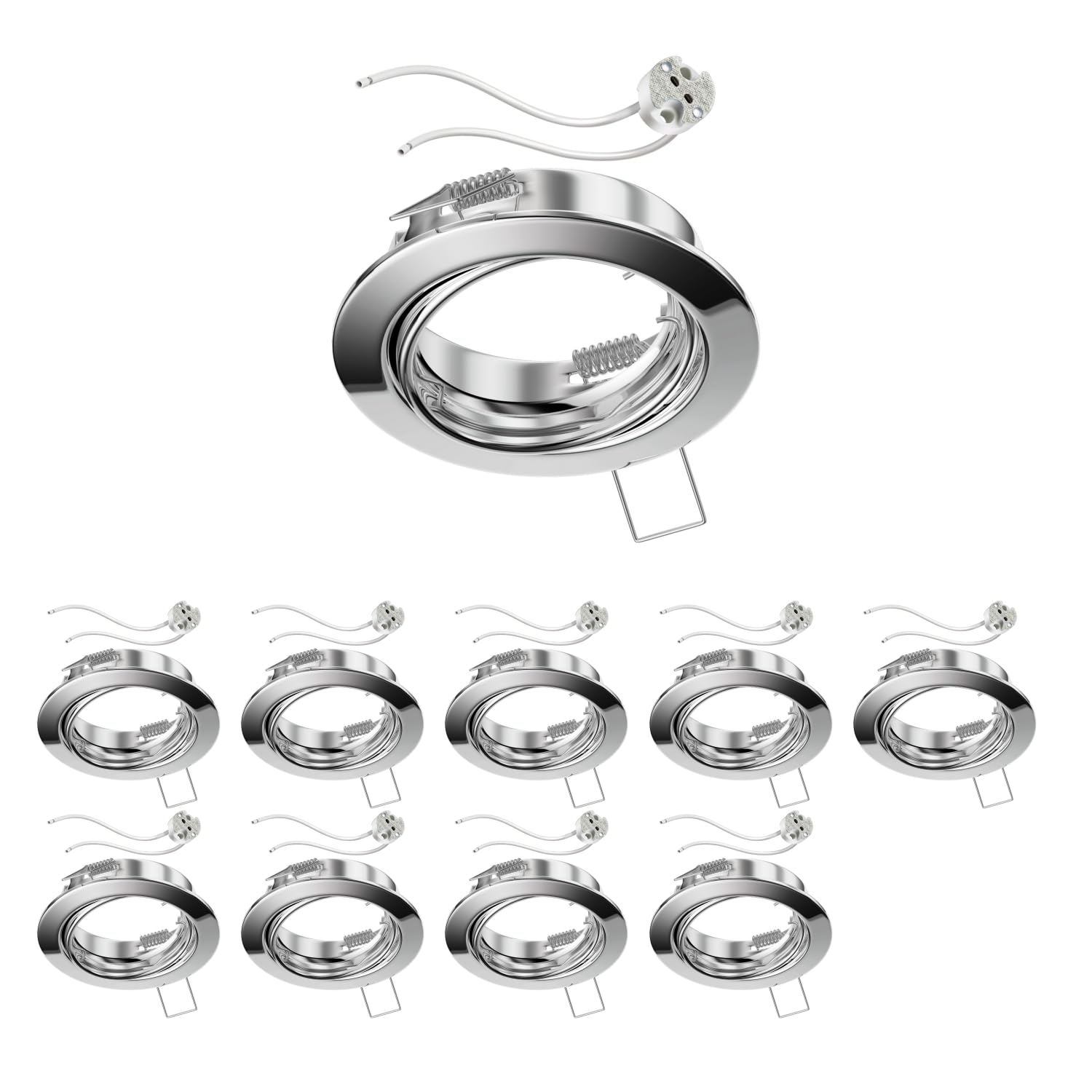 ledscom.de 10 Pieces Ceiling recessed Frame Fere recessed Frame Chrome swivelling (LED/halogen/MR16/50mm) incl. GU5.3 Socket