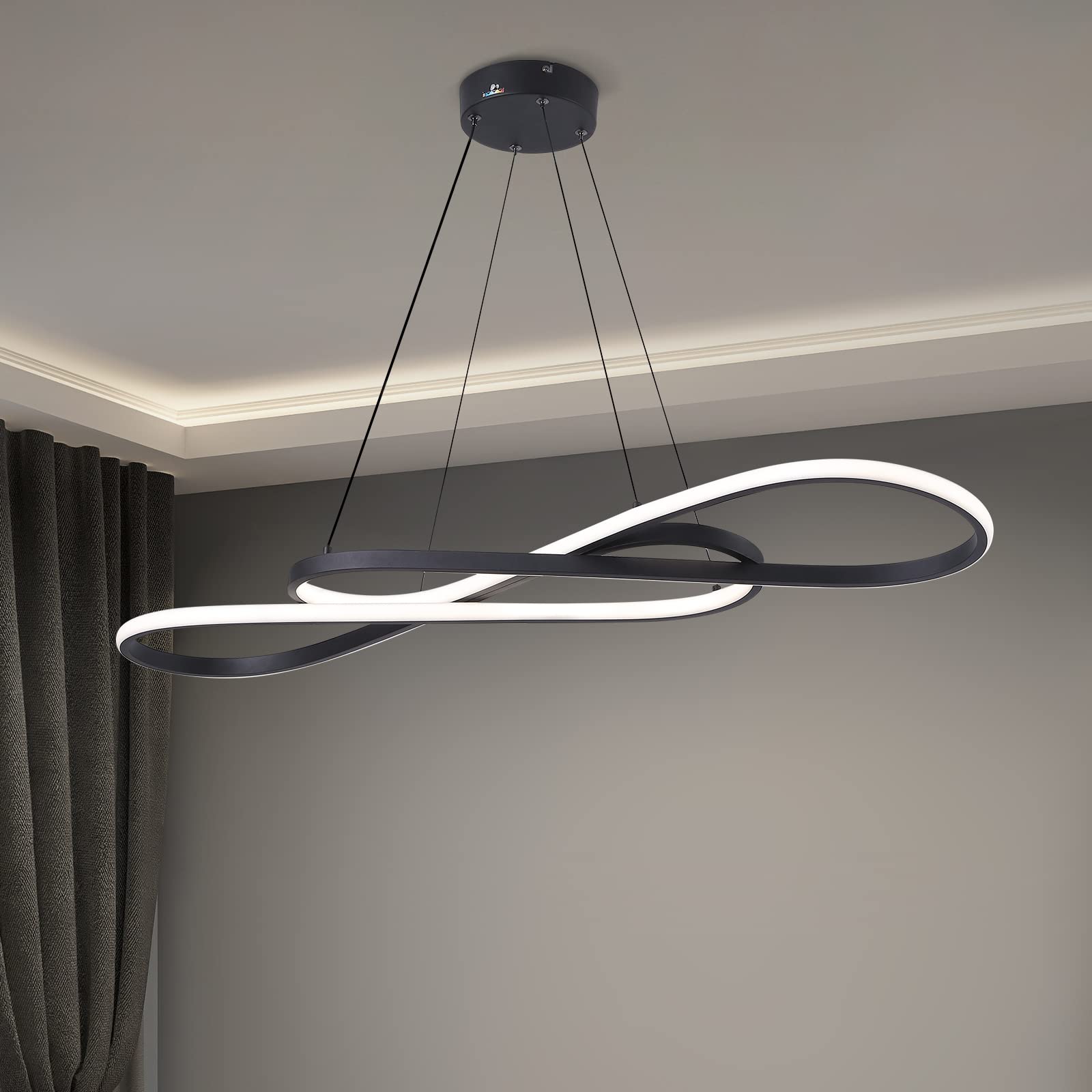Photo 1 of ***DOES NOT WORK*** Afaoel Modern LED dimmable Chandelier 45W Color Temperature 3000K-4000K-5000K Creative Design Suitable for Living Room Dining Room Kitchen Island Bedroom Foyer Note the Shape (Black, 40 Inch)