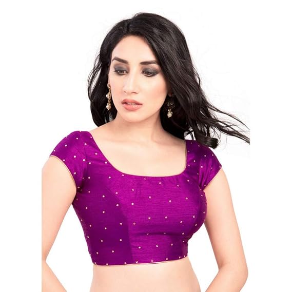 Women's Dupion Silk Padded Back Open Hooks Half Sleeves Saree Blouse (X-202SL)