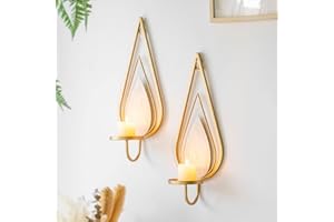 ZOOYOO Gold Wall Sconce Candle Holders Set of 2 - Metal Raindrop Hanging Iron Candle Sconces for Home Decor, Bedroom, Living Room (Gold, Modern)