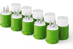 PLUGTUL Extension Cord Ends Male and Female, Replacement Plug & Connector Set, 3 Prong, 15Amp, 125Volt, NEMA 5-15P & NEMA 5-15R, ETL Listed, 5 Set, Green