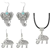 SHIDXIB 3Pcs Cute Retro 3D Elephant Design Dangle Earrings and Bohemian Vintage Elephant Inlaid With Turquoise Design Hook Earrings Alloy Accessories Gift