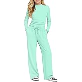 LessonZoo Girls' 2 Piece Outfits Lounge Set Mock Neck Long Sleeve Top Wide Leg Pant with Pocket Casual Sweatsuit Clothing Set