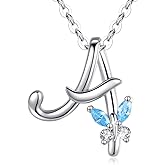 EUDORA Sterling Silver Butterfly Initial Necklaces for Women, Elegant Letter Neckles Personalized Gift for Mother, Sister, Daughter, 18 inch Chai