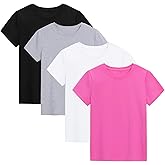 KEREDA 4 Pack Girls Short Sleeve Shirts Cotton T-Shirts Summer Basic Tees Tops Clothes for Kids
