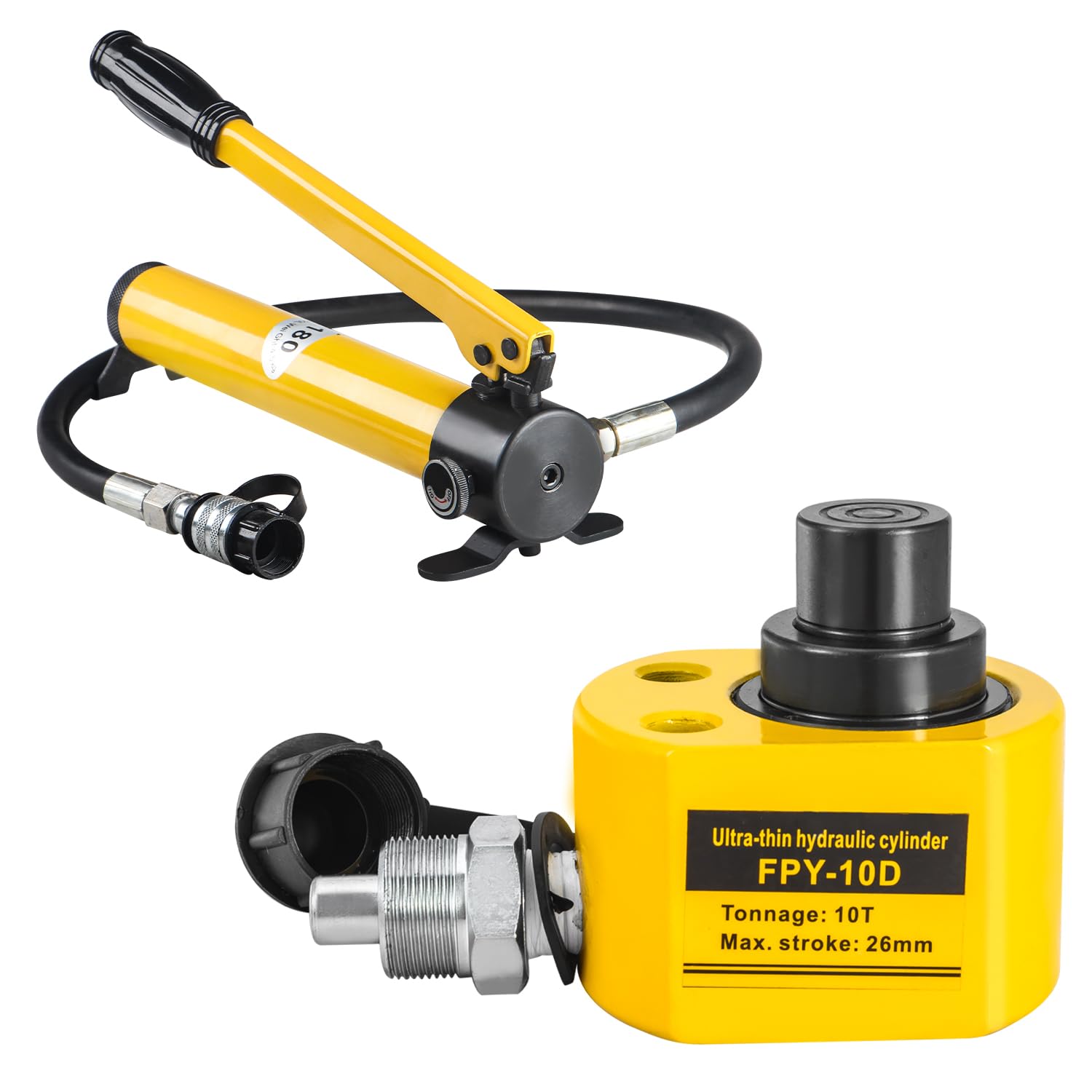 Photo 1 of DOOROOM 10T 1.0"/26mm Stroke Portable Hydraulic Cylinder Portable Low Profile Jack Sets Multi-Acting Porta Power Ram Jack Kits Lifting Cylinder with CP-180 Hydraulic Hand Pump