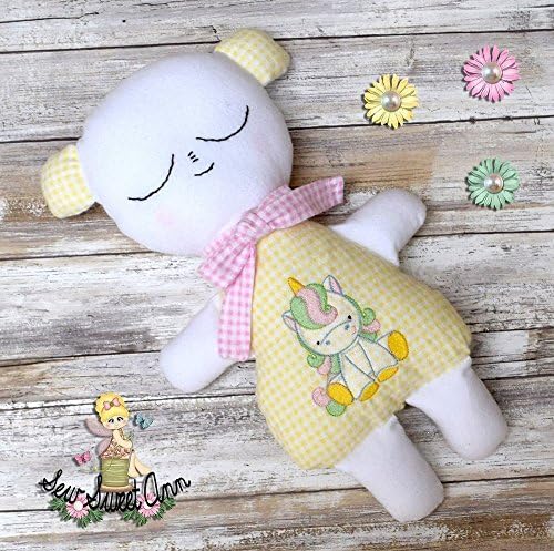 14" Handmade Sleepy Baby Teddy Bear with Unicorn Embroidered on the Tummy