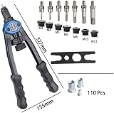 YWHWXB 13'' Rivet Nut Tool Kit 110pc Heavy Duty M3-M12 Rivet Nuts 7 Mandrels view 2