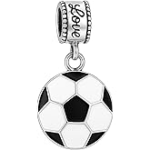 Soccer Ball Charm Bead – Black & White Enamel Dangle Charm for Players & Fans – Compatible with Pandora, Troll, Chamilia & European Bracelets – Gift for Soccer Lovers