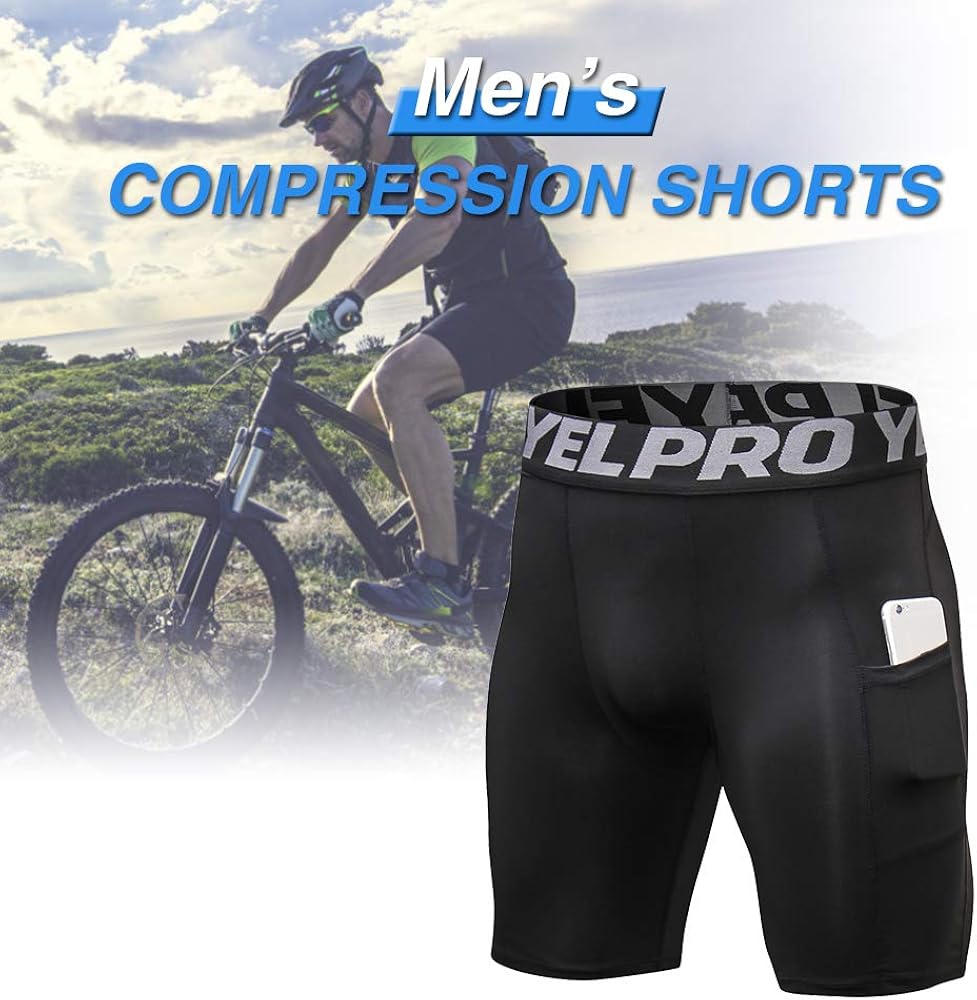 Lixada Men's Compression Shorts Pants Sports Baselayer Tights Active Workout Underwear Leggings with Pockets : Clothing