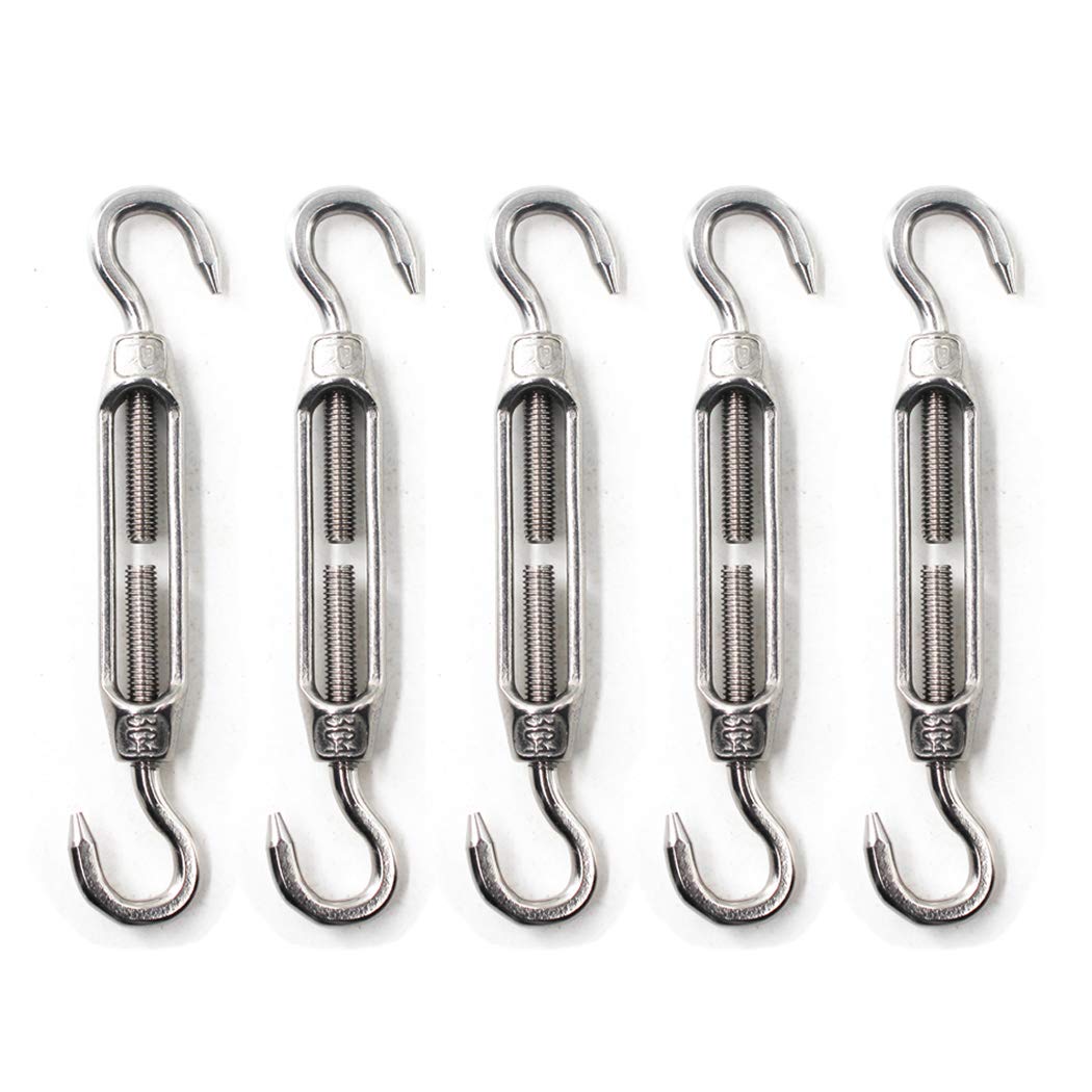 M6 Turnbuckle 304 Stainless Steel Turnbuckle Hook and Hook Turnbuckle Wire Rope Tension Pack of 5