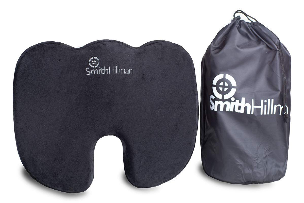 Smith Hillman Coccyx Seat Cushion – Sitting Pain Relief from Sciatica, Lower Back & Tailbone Pain | Premium MemoryFoam | Medium Firm (Black, Velour)