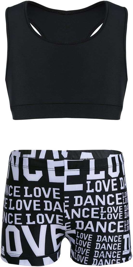 Kids Girls Basic 2 Piece Active Outfit Crop Top and Shorts Set for Gymnastics/Dancing/Workout