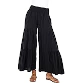 Back From Bali Womens Boho Ruffle Wide Leg High Waist Palazzo Pants with Pockets