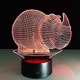YXYH USB Charging 3D Illusion Effect Rhino Night Light 7 Color Change