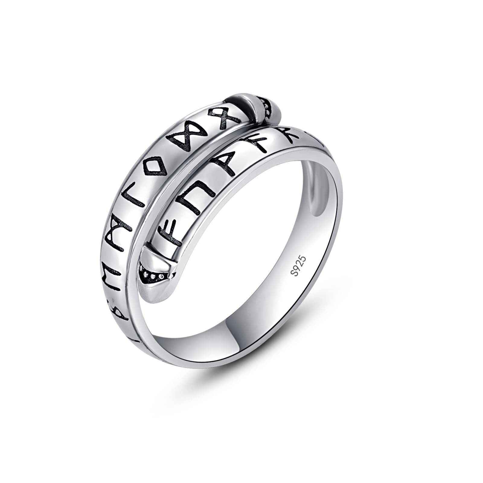 KINGWHYTE Viking Ring 925 Sterling Silver Adjustable Nordic Viking Runes Arrow Rings Vegvisir Compass Jewellery Protection Ring for Men Women — image 1