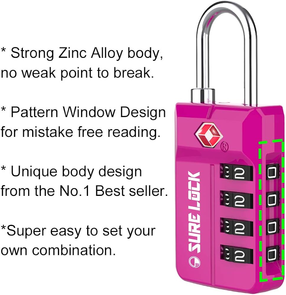  | TSA Approved Travel Luggage Locks, Open Alert Combination Lock for School Office & Gym Locker, Toolbox, Pelican Case, Pink 1 Pack | Luggage Locks
