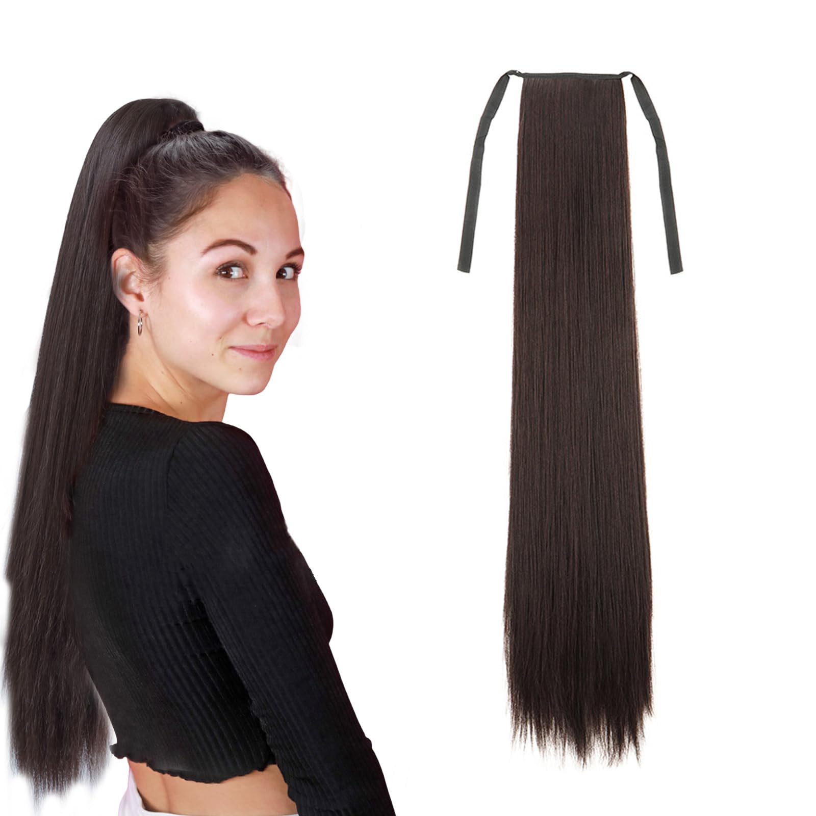 Ponytail Extension for Black Women Long Straight Synthetic Daily Hair Extensions for Girls 2207-75
