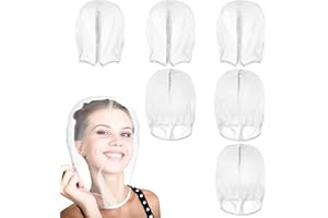 Loopeer 6 Pcs Makeup Protector Hood Washable Light Airy Nylon Chiffon Face Cover Protects Hair and Make up While Getting Dressed Zipper Closure Reusable Cosmetic Mask for Women Beauty Weddings(White)