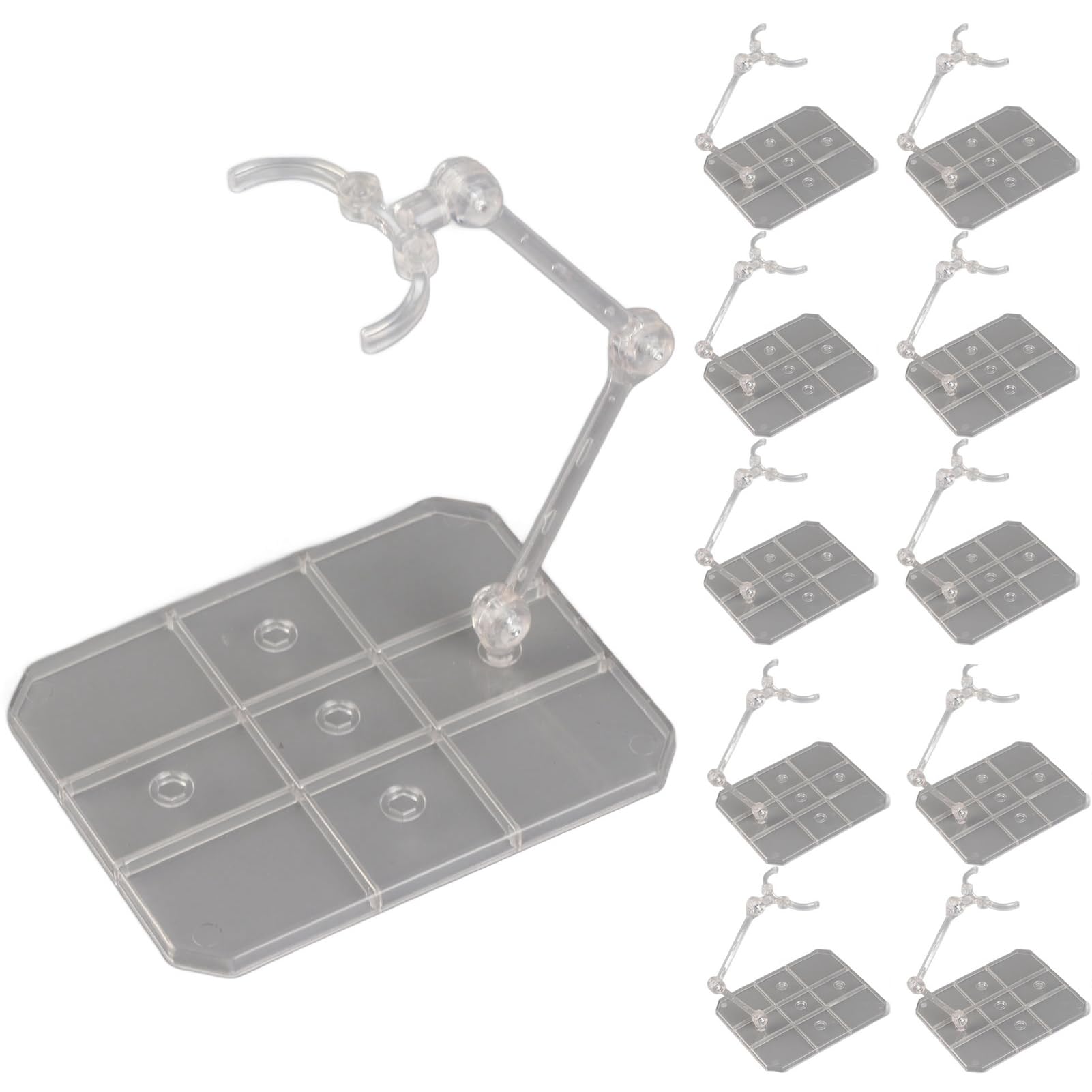 Denash 10Pcs Action Figure Stand, Display Holder Base with Adjustable Support Arm, Acrylic Transparent Doll Model Support Stand for Anime and Cartoon Figures Display