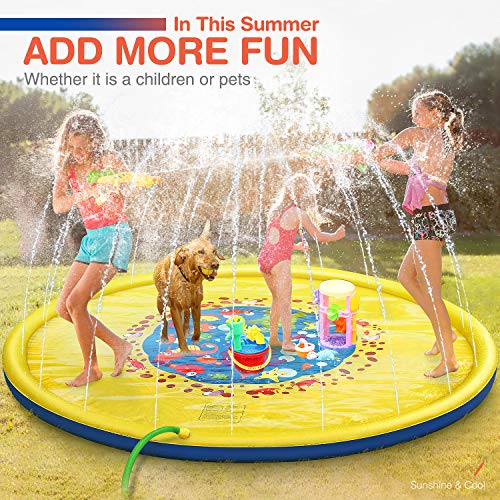 Splash Pad, 69 Inches No More Burst Sprinkle and Splash Play Mat Sprinkler for Kids Boys Girls Fun Splash Play Mat Summer Outdoor Sprinkler Pad Party Water Toys Extra Large Children's Sprinkler Pool - Thumbnail 3