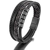 JSNOM Mens Leather Bracelet Gifts: Handmade Braided Genuine Leather Bracelet for Christmas Father's Day Birthday, Cuff Wristbands Black Bracelets Gifts for Men