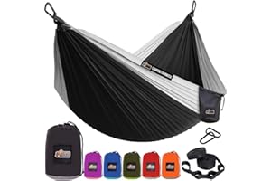 GORILLA GRIP Durable Camping Hammock with Heavy Duty Tree Straps, Portable Hammocks for Outside, Easy to Use Travel Swing Chair, Outdoor Camper Hiker Essentials, Backpacking Gear Gifts, Double, Black