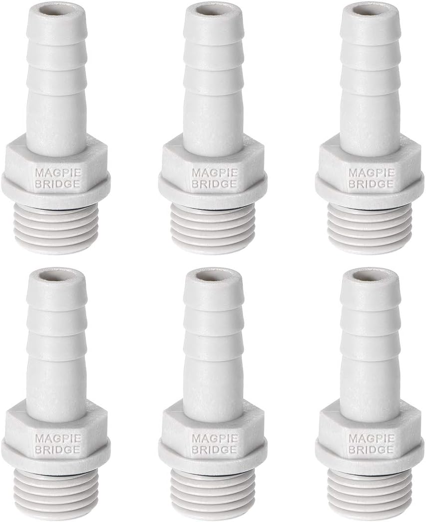 sourcing map PVC Barb Hose Fitting Connector Adapter 8mm or 5/16" Barbed x 1/4" G Male Pipe 6pcs, Grey, 5/16" x G1/4